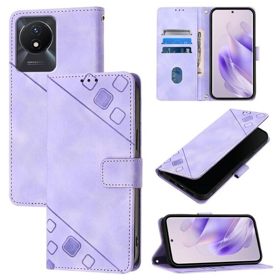 Custodia per cellulare in pelle goffrata per vivo Y02 / Y02A / Y02t / Y11 2023 (viola chiaro)