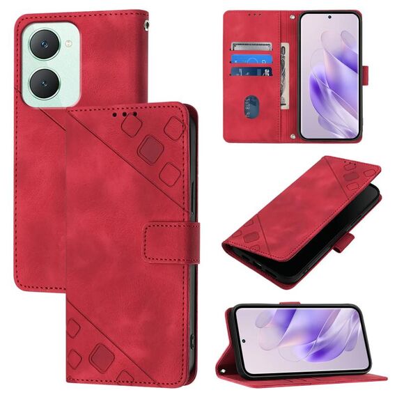 Custodia per telefono in pelle goffrata Global Skin Feel per vivo Y03 4G (rossa)