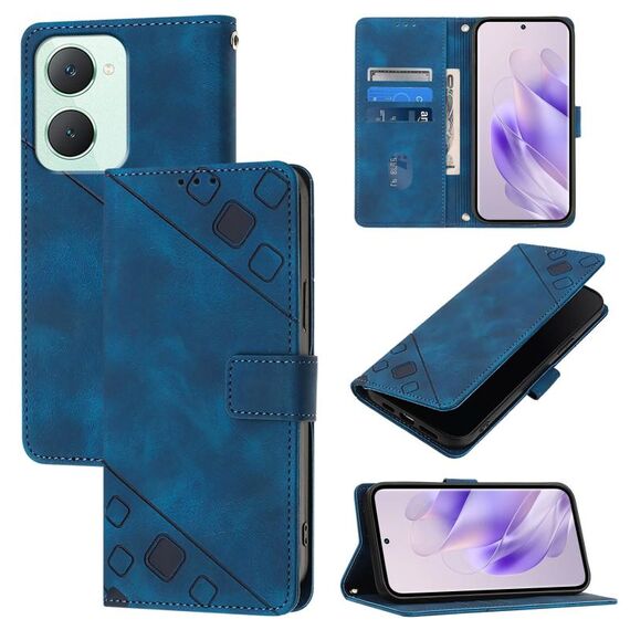 Custodia per telefono in pelle goffrata Global Skin Feel per vivo Y03 4G (blu)