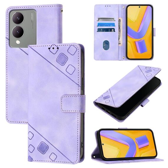 Custodia per telefono in pelle goffrata per vivo Y17s 4G Global / Y28 5G India (viola chiaro)