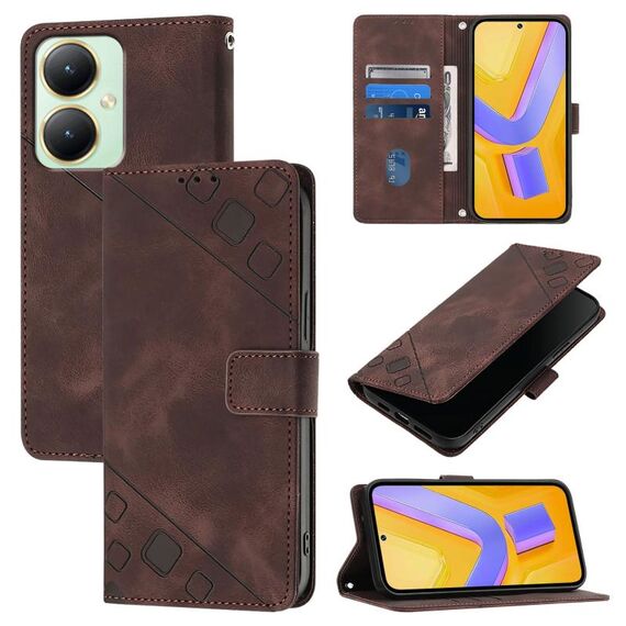 Custodia per telefono in pelle goffrata Global Skin Feel per vivo Y27 4G (marrone)