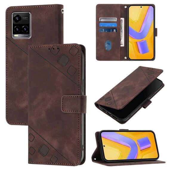 Custodia per telefono in pelle goffrata per vivo Y33s 4G Global / Y21 / Y21s / Y21t (marrone)
