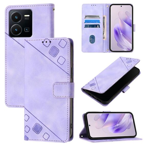 Custodia per telefono in pelle goffrata per vivo Y35 4G Global / Y22s 4G Global Skin Feel (viola chiaro)