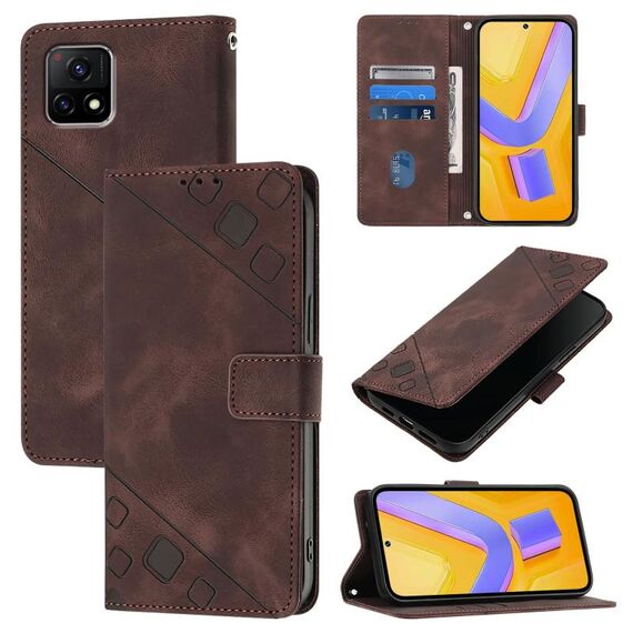 Custodia per telefono in pelle goffrata India Skin Feel per vivo Y52s 5G / Y31s 5G / Y72 5G (marrone)