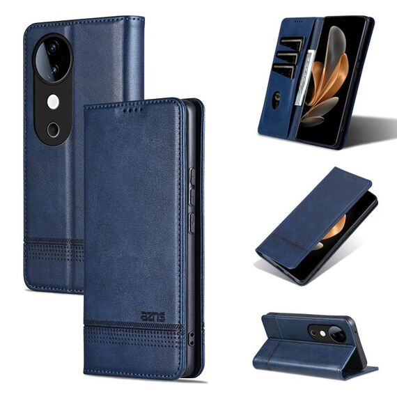 Per vivo S19 Pro AZNS Custodia magnetica in pelle di vitello con texture (blu scuro)