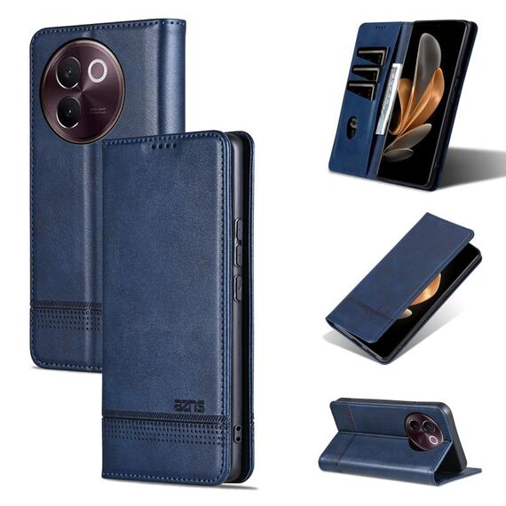 Custodia per telefono in pelle magnetica con texture di vitello AZNS per vivo V30e (blu scuro)