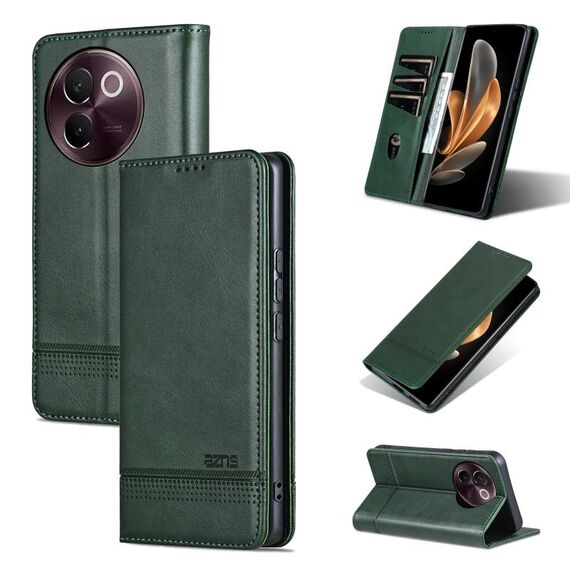 Custodia per telefono in pelle magnetica con texture di vitello AZNS per vivo V30e (verde scuro)