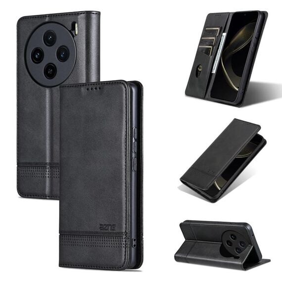 Per vivo X100s AZNS Custodia per telefono in pelle di vitello con texture magnetica (nero)