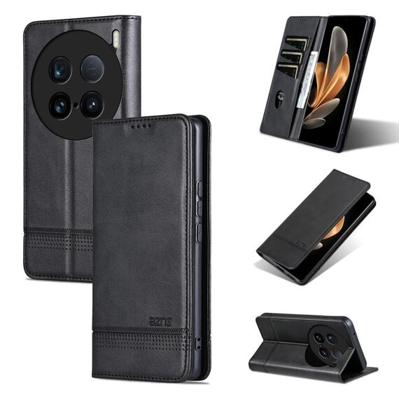 Per vivo X100 Ultra AZNS Custodia per telefono in pelle di vitello con texture magnetica (nero)
