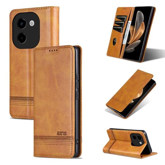 Per vivo Y200 5G AZNS Custodia per telefono in pelle di vitello con texture magnetica (marrone chiaro)