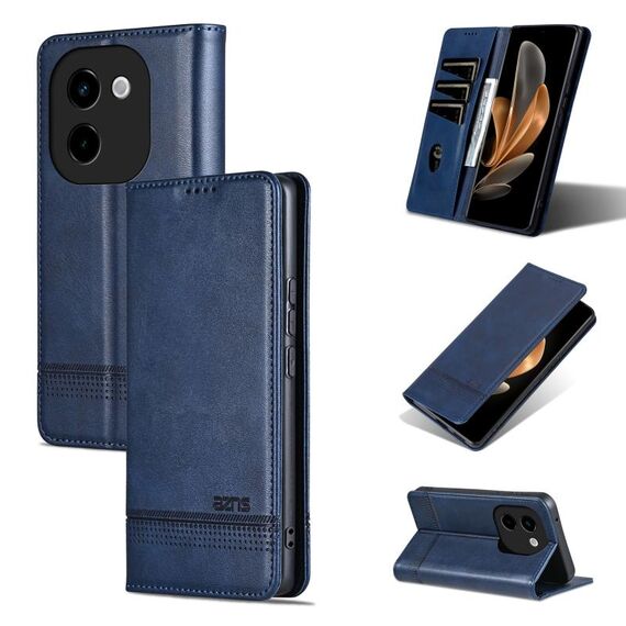 Custodia per telefono in pelle magnetica con texture di vitello AZNS per vivo Y200 5G (blu scuro)