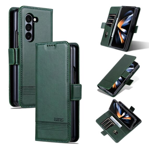 Per Samsung Galaxy Z Fold6 5G AZNS Custodia per telefono in pelle con texture di vitello magnetica (verde scuro)