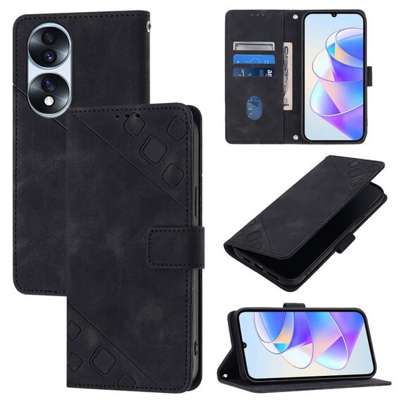 Custodia per telefono in pelle goffrata per Honor 70 Pro (nera)
