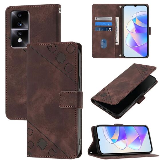 Custodia per telefono in pelle goffrata per Honor 80 GT (marrone)