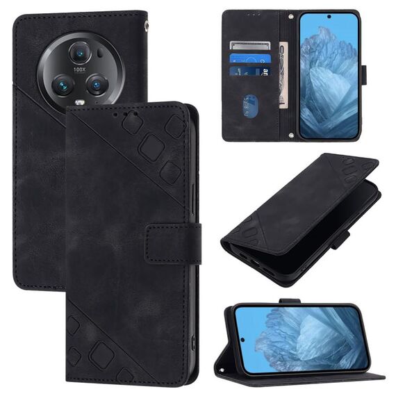 Custodia per telefono in pelle goffrata per Honor Magic5 Pro (nera)