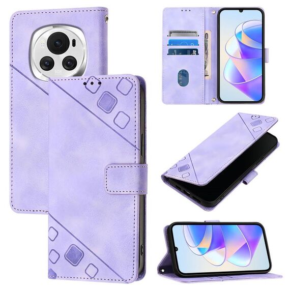 Custodia per telefono in pelle goffrata globale per Honor Magic6 5G (viola chiaro)