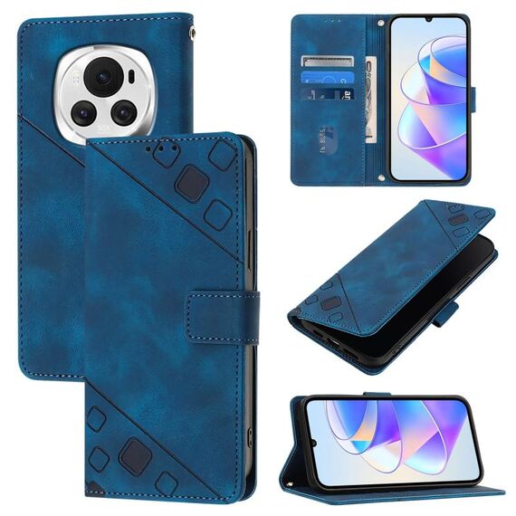 Custodia per telefono in pelle goffrata globale per Honor Magic6 5G (blu)