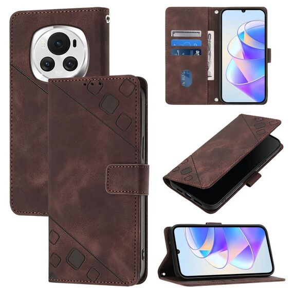 Custodia per telefono in pelle goffrata effetto pelle per Honor Magic6 5G Global (marrone)