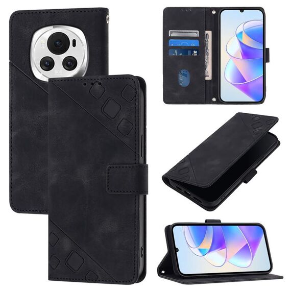 Custodia per telefono in pelle goffrata globale per Honor Magic6 5G (nera)