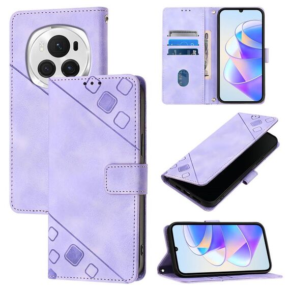 Custodia per telefono in pelle goffrata globale per Honor Magic6 Pro 5G (viola chiaro)