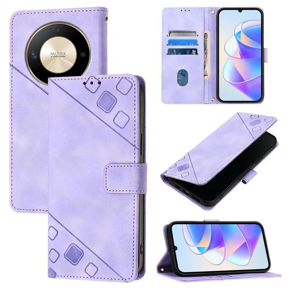 Custodia per telefono in pelle goffrata globale per Honor X9b / Magic6 Lite 5G (viola chiaro)