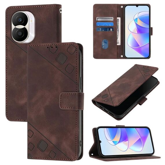 Custodia per telefono in pelle goffrata per Honor X40i (marrone)
