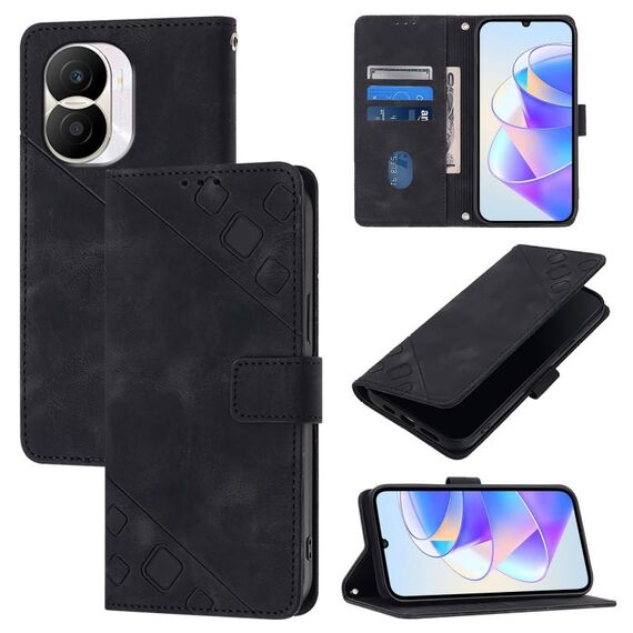 Custodia per telefono in pelle goffrata per Honor X40i (nera)