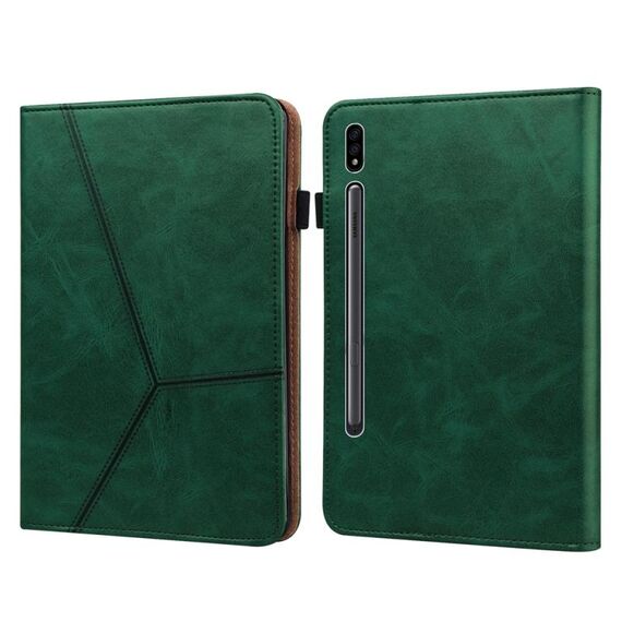 Custodia per tablet in pelle goffrata a righe in tinta unita per Samsung Galaxy Tab S7 / S8 (verde)