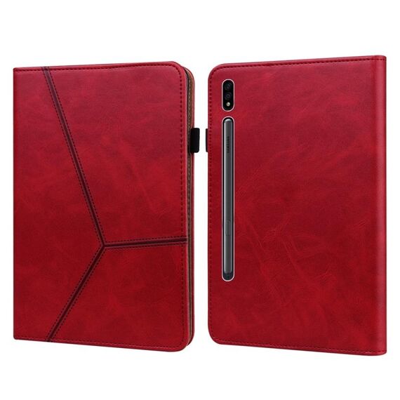 Custodia per tablet in pelle goffrata a righe in tinta unita per Samsung Galaxy Tab S7 / S8 (rossa)