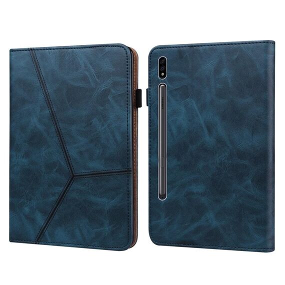 Custodia per tablet in pelle goffrata a righe in tinta unita per Samsung Galaxy Tab S7 / S8 (blu)