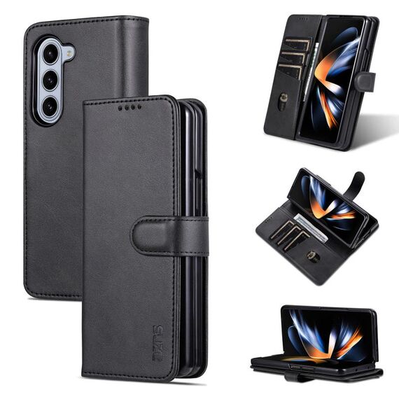 Per Samsung Galaxy Z Fold6 5G AZNS Custodia per telefono in pelle con texture di vitello e pelle di vitello (nero)