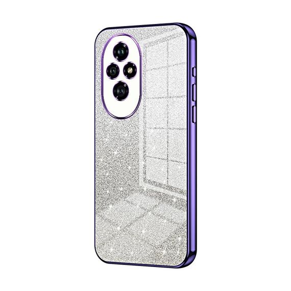 Custodia per telefono elettrolitica con polvere glitterata sfumata per Honor 200 (viola)
