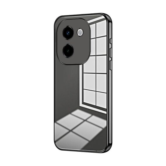 Per vivo Y200 Custodia per telefono con foro sottile con placcatura trasparente (nera)