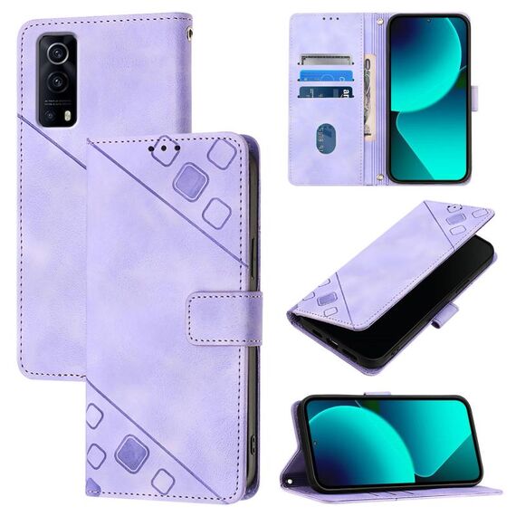 Custodia per telefono in pelle goffrata per vivo Y72 5G / iQOO Z3 / Y52 5G (viola chiaro)