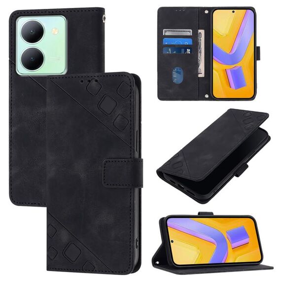 Custodia per cellulare in pelle goffrata per vivo Y78 5G / Y78+ 5G Global / V29 Lite (nera)