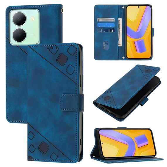 Custodia per cellulare in pelle goffrata per vivo Y78 5G / Y78+ 5G Global / V29 Lite (blu)
