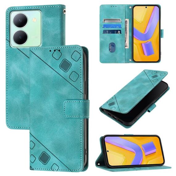 Custodia per cellulare in pelle goffrata per vivo Y78 5G / Y78+ 5G Global / V29 Lite (verde)