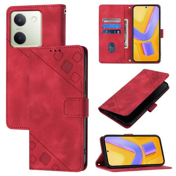 Custodia per telefono in pelle goffrata Global Skin Feel per vivo Y100 5G IDN / Y200e 5G (rossa)