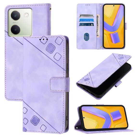 Custodia per telefono in pelle goffrata Global Skin Feel per vivo Y100 5G IDN / Y200e 5G (viola chiaro)