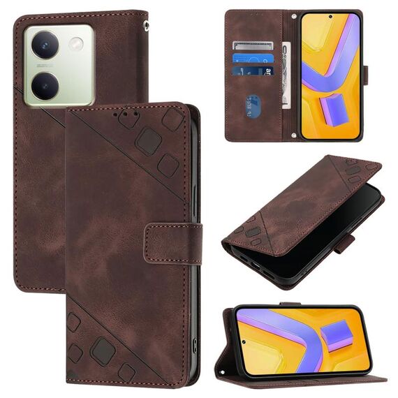 Custodia per telefono in pelle goffrata Global Skin Feel per vivo Y100 5G IDN / Y200e 5G (marrone)