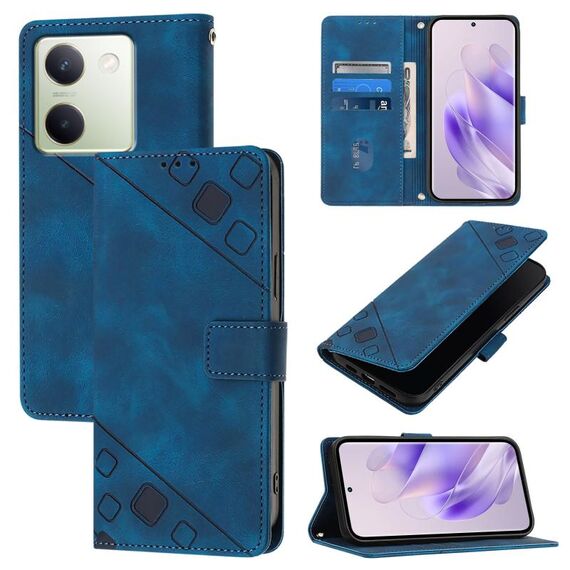 Custodia per telefono in pelle goffrata Global Skin Feel per vivo Y100 5G (blu)