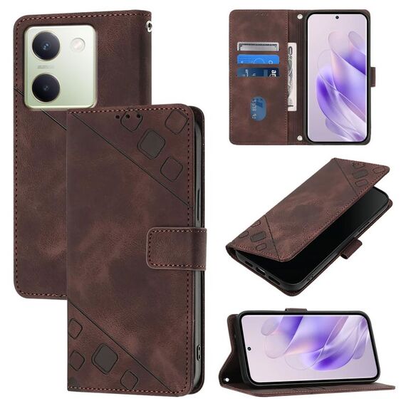 Custodia per telefono in pelle goffrata Global Skin Feel per vivo Y100 5G (marrone)