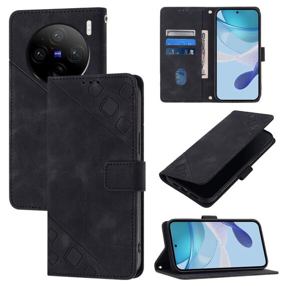 Custodia per telefono in pelle goffrata per vivo X100 Pro Skin Feel (nera)