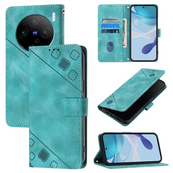 Custodia per telefono in pelle goffrata per vivo X100 Pro Skin Feel (verde)