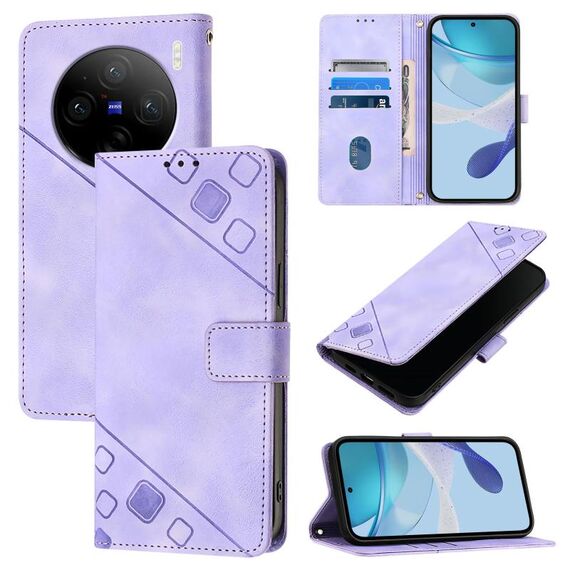 Custodia per telefono in pelle goffrata per vivo X100 Pro Skin Feel (viola chiaro)