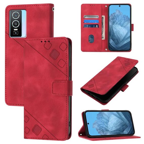 Custodia per cellulare in pelle goffrata per vivo Y76 5G (rossa)