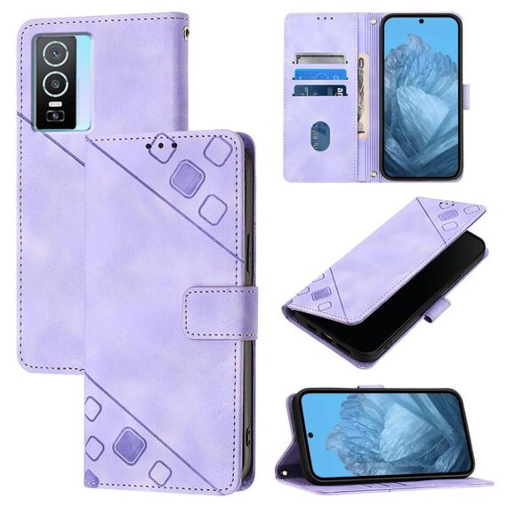 Per vivo Y76 5G Custodia in pelle goffrata con effetto pelle (viola chiaro)
