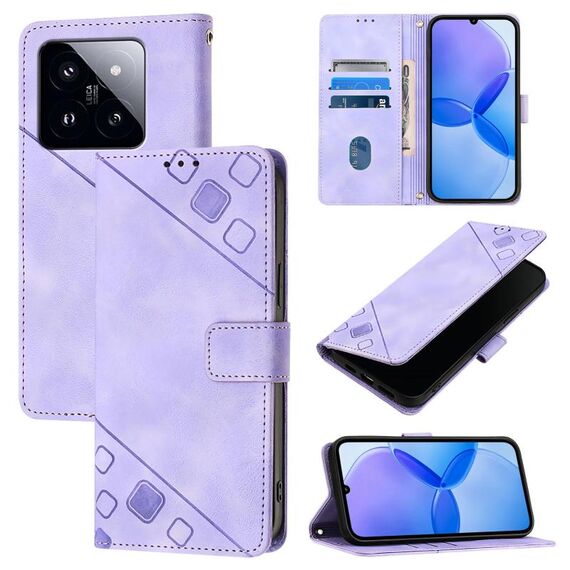 Custodia per telefono in pelle goffrata per Xiaomi 14 Pro Skin Feel (viola chiaro)