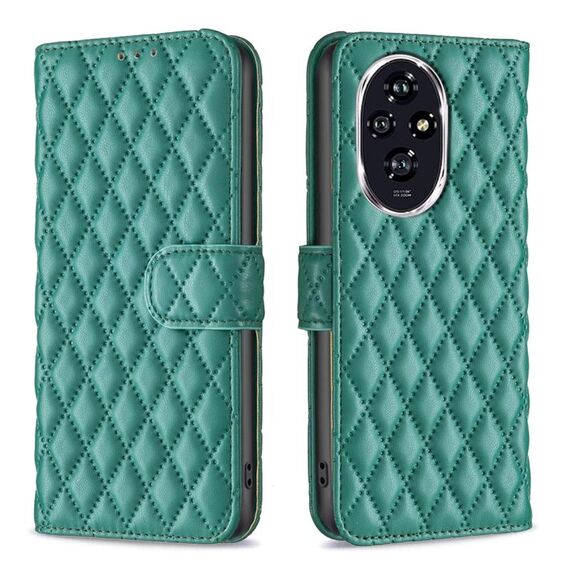 Custodia per cellulare in pelle flip con portafoglio a reticolo di diamanti per Honor 200 (verde)