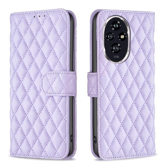 Per Honor 200 Diamond Lattice Portafoglio Flip Custodia in pelle per telefono (Viola)